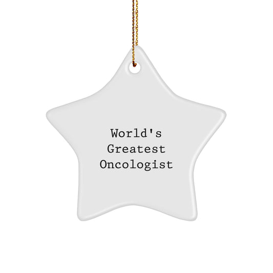 World's Greatest Oncologist Star Ornament, Gifts from Friends, Christmas Unique Gifts for Oncologist, Star Shaped, White Color, Durable MDF, Sublimation Print, Festive Hanging - Image 1