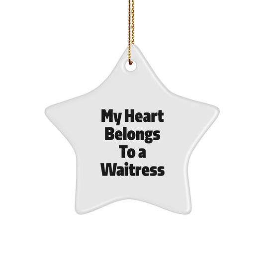 Funny Waitress Gifts from Men for Waitress Love Star Ornament, White Star Shaped Gift for Waitress on Christmas - Image 1