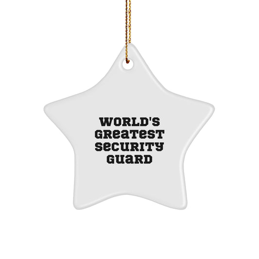 Funny 'World's Greatest Security Guard' Star Ornament, Christmas Security Guard Gifts for Men, Gifts from Family, Unique Star Shaped Decorations for Security Guard - Image 1