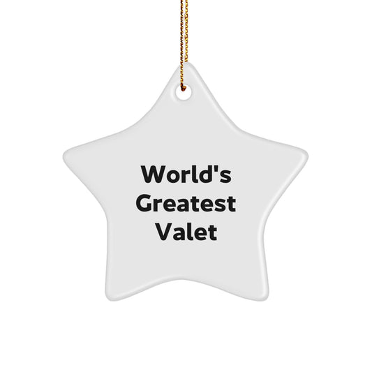 Funny 'World's Greatest Valet' Star Ornament Gift for Men Valets - White Star Shaped MDF Decor for Christmas Unique Gifts from Family - Image 1