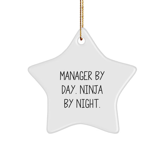 Funny Manager Gifts, Manager By Day Ninja By Night Star Ornament White Christmas Unique Gifts for Manager - Image 1