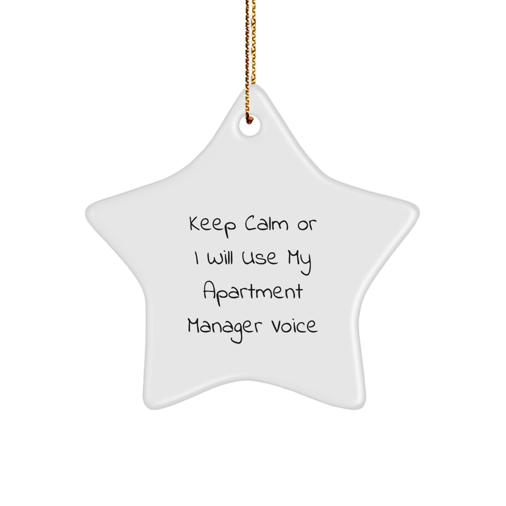 Funny Apartment Manager Gifts for Friends, Keep Calm or I'll Use My Voice Christmas Star Ornament, Durable Star Shaped Decoration - Image 1