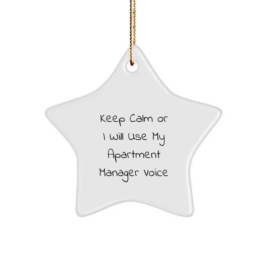 Funny Apartment Manager Gifts for Friends, Keep Calm or I'll Use My Voice Christmas Star Ornament, Durable Star Shaped Decoration - Image 1