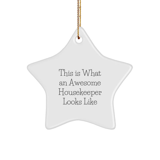 Funny Housekeeper Gifts, Star Ornament Christmas Unique, 'This Is What An Awesome Housekeeper Looks Like', Gifts from Family, Gifts for Housekeeper - Image 1