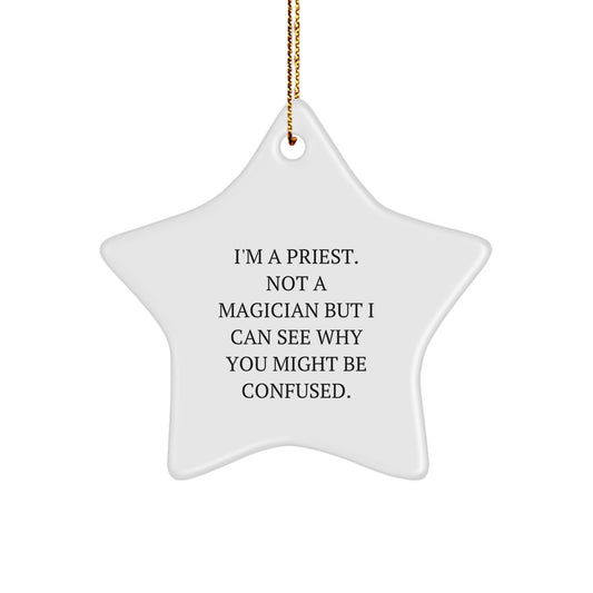 Funny Priest Gifts for Him, Star Ornament for Priest's Office, Gift from Family to Men in Ministry, Unique Christmas Decorations - Image 1