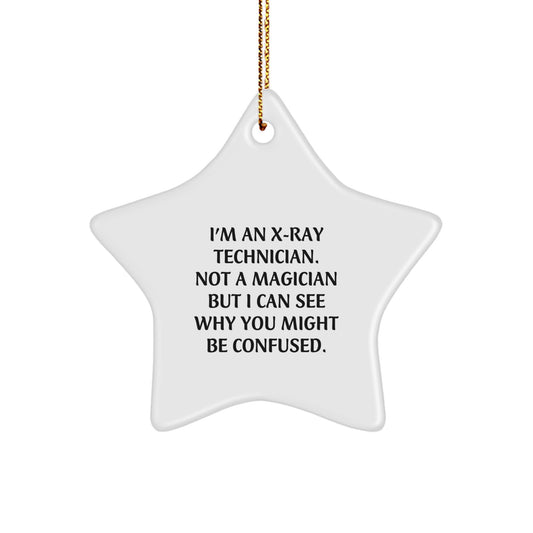 Funny X-Ray Technician Gifts from Friends for X-Ray Technician Men Star Ornament, X-Ray Tech Christmas Unique Gifts, Star Shaped MDF Ornament with Golden Cord - Image 1