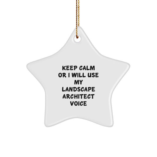 'Keep Calm Or I Will Use My Landscape Architect Voice' Funny Star Ornament for Landscape Architect Gifts from Friends, Coworkers, or Family, Perfect for Christmas - Image 1