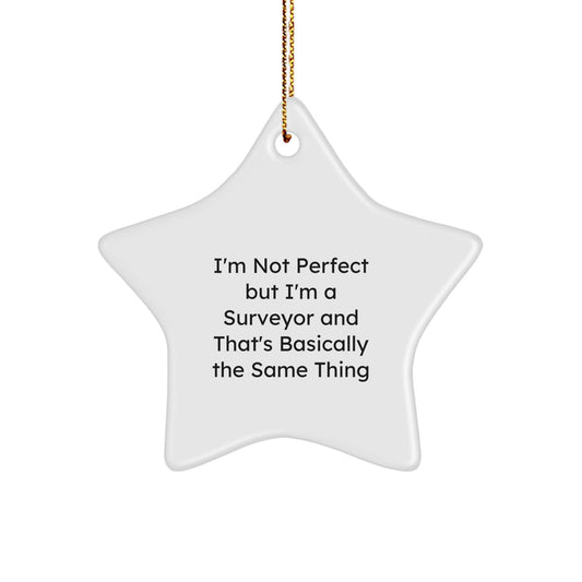 Funny Surveyor Gifts from Friends for Christmas - 'I'm Not Perfect But I'm A Surveyor' Star Ornament - Image 1