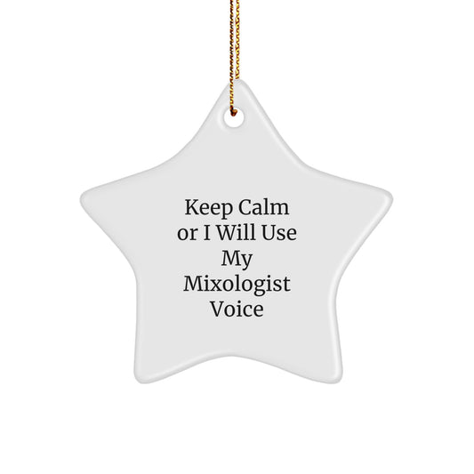 Funny Mixologist Star Ornament Gifts from Men to Friends for Christmas Unique Ornaments Keep Calm Or I Will Use My Mixologist Voice Star Gifts - Image 1