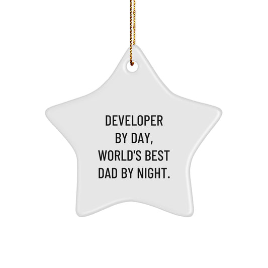 Gifts from Dad to the World's Best Developer, 'Developer By Day, World's Best Dad By Night,' Star Ornament for Christmas - Image 1
