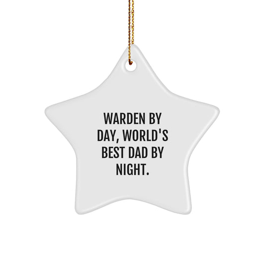 Warden By Day, World's Best Dad By Night Star Ornament Gift from Family for Christmas, Funny Quote - Image 1
