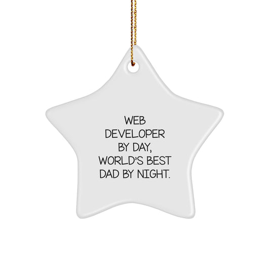 Funny Web Developer Gifts by Day, World's Best Dad by Night - Star Ornament, White, 3.25\ - Image 1