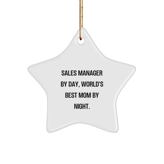 Sales Manager Gifts from Friends, Christmas Unique Decorations for Sales Manager, 'Sales Manager by Day, World's Best Mom By Night' Star Ornament - Image 1