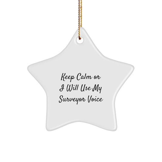 Funny Surveyor Gifts from Men to Surveyor Friends, Unique Christmas Unique Gifts for Surveyor, Funny Star Ornament with 'Keep Calm Or I Will Use My Surveyor Voice' - Image 1