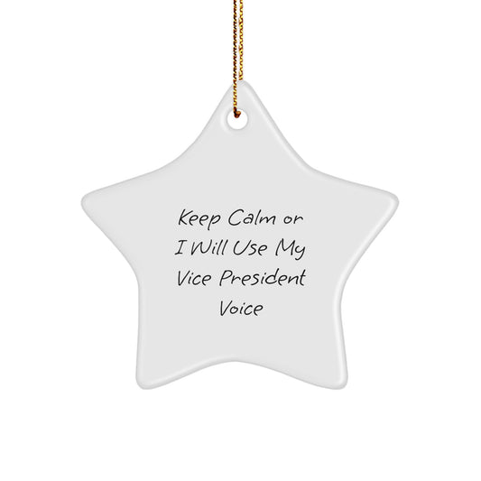 Funny Vice President Gifts, 'Keep Calm Or I Will Use My Vice President Voice' Star Ornament, Gifts from Friends for Men, Unique Christmas Ornaments - Image 1