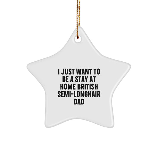 British Semi-Longhair Cat Dad's Star Ornament Gift from Family for Christmas, Funny Quote I Just Want To Be A Stay At Home British Semi-longhair Dad - Image 1