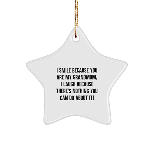 Grandmom's Funny Star Ornament, Gifts from Family, for Her, White Color, Star Shaped, Christmas Unique Gifts - Image 1