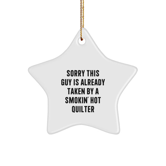 Funny Quilter Gifts from Men for Smokin' Hot Quilter Star Ornament, White Color, Christmas Unique Decorations - Image 1