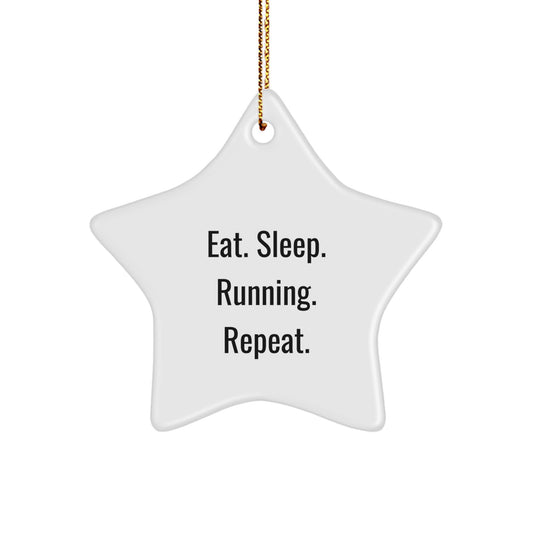 Funny Running Gifts for Friends, Christmas Star Ornament with Eat. Sleep. Running. Repeat. Quote, Perfect for Men, Women, or Anyone Who Loves Running - Image 1