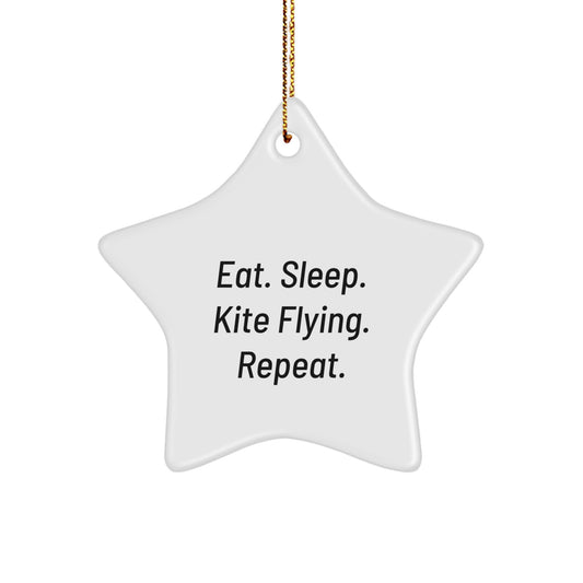 Kite Flying Enthusiast Gifts, Eat. Sleep. Kite Flying. Repeat. Star Ornament, White, 3.25" tall, Christmas Unique Gifts for Friends, Family, and Coworkers - Image 1