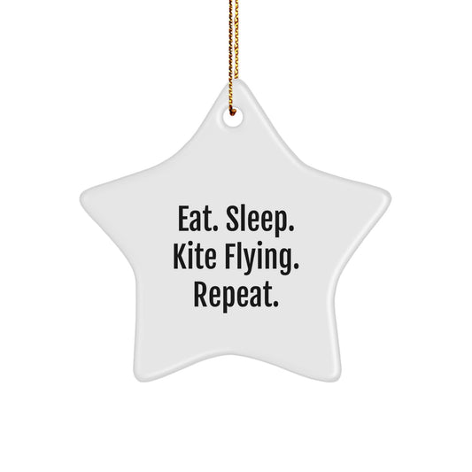 Kite Flying Enthusiast's Christmas Unique Gift, Eat. Sleep. Kite Flying. Repeat., Star Ornament for Friends, Family, or Coworkers - Image 1
