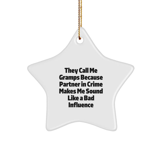 Funny Gramps Gifts Christmas Star Ornament Partner in Crime Humor, Perfect for Men's Room Decor, Funny Star Ornaments for Gramps - Image 1