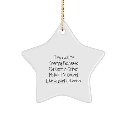Funny Grampy Gifts for Men, Christmas Unique Star Ornament Decorations from Grampy's Partner in Crime - Durable MDF Wood with Sublimation Finish - Image 1