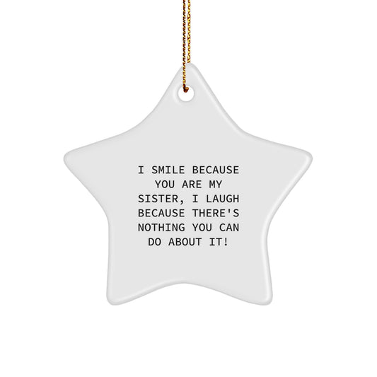 Funny Sister Gifts for Her, Star Ornament with I Smile Because You Are My Sister, I Laugh Because There's Nothing You Can Do About It! Quote, Christmas Unique Gifts from Family - Image 1