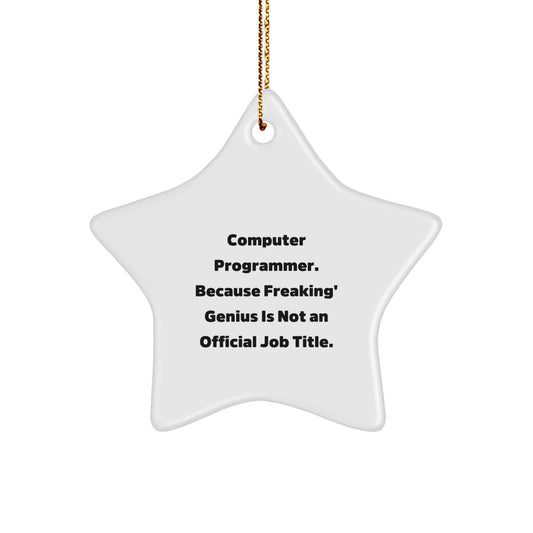 Funny Computer Programmer Gifts for Men, 'Computer Programmer. Because Freaking' genius Is Not An Official Job Title.' Star Ornament, Gifts from Family, Perfect for Christmas - Image 1
