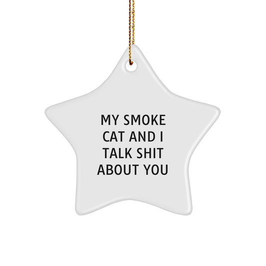Funny Smoke Cat Star Ornament Gifts from Friends for Christmas - 'My Smoke Cat And I Talk Shit About You' Star Decorations - Image 1