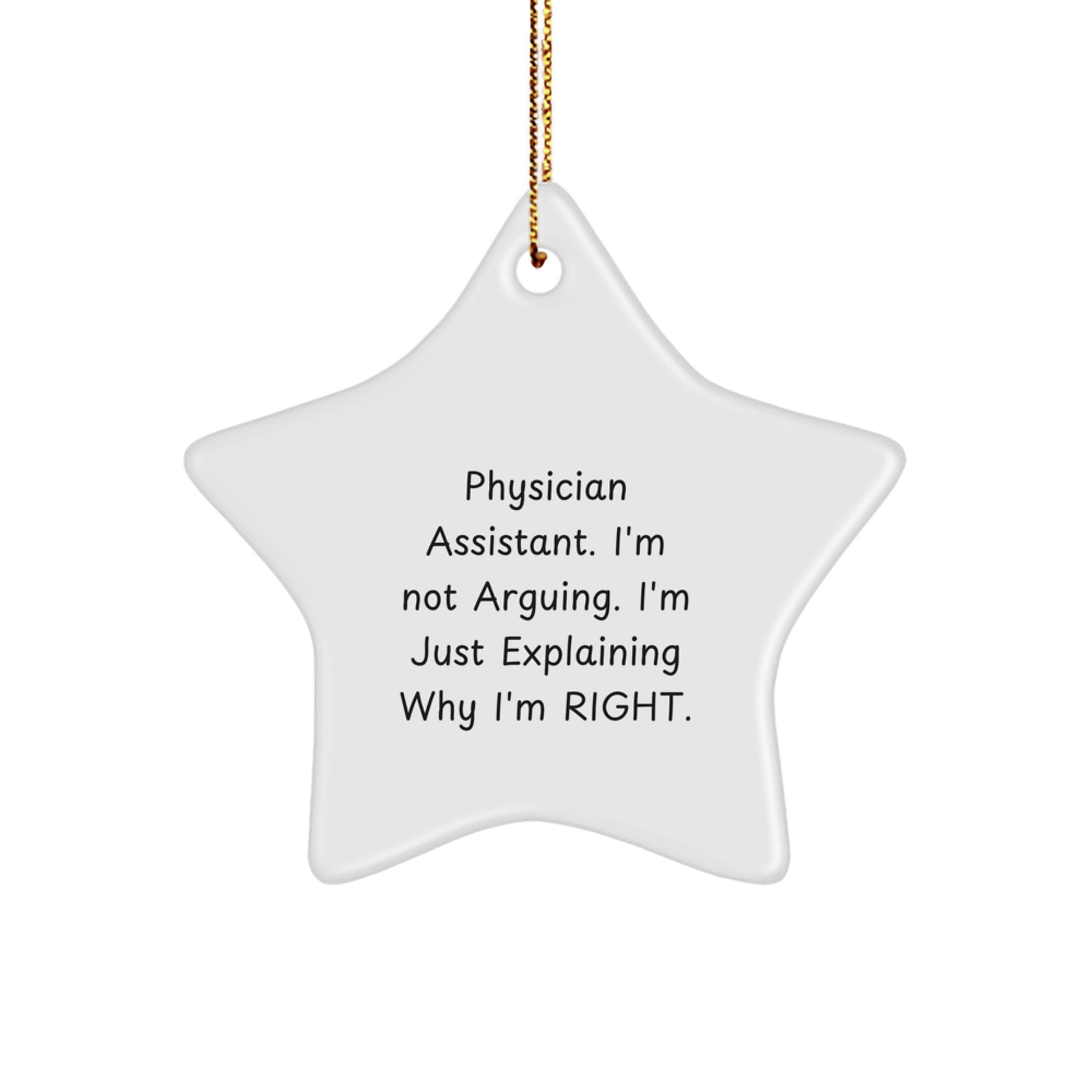 Funny Gifts from Friends for Physician Assistant Christmas Star Ornament, Physician Assistant, I'm Not Arguing. I'm Just Explaining Why I'm Right, Star Ornament - Image 1