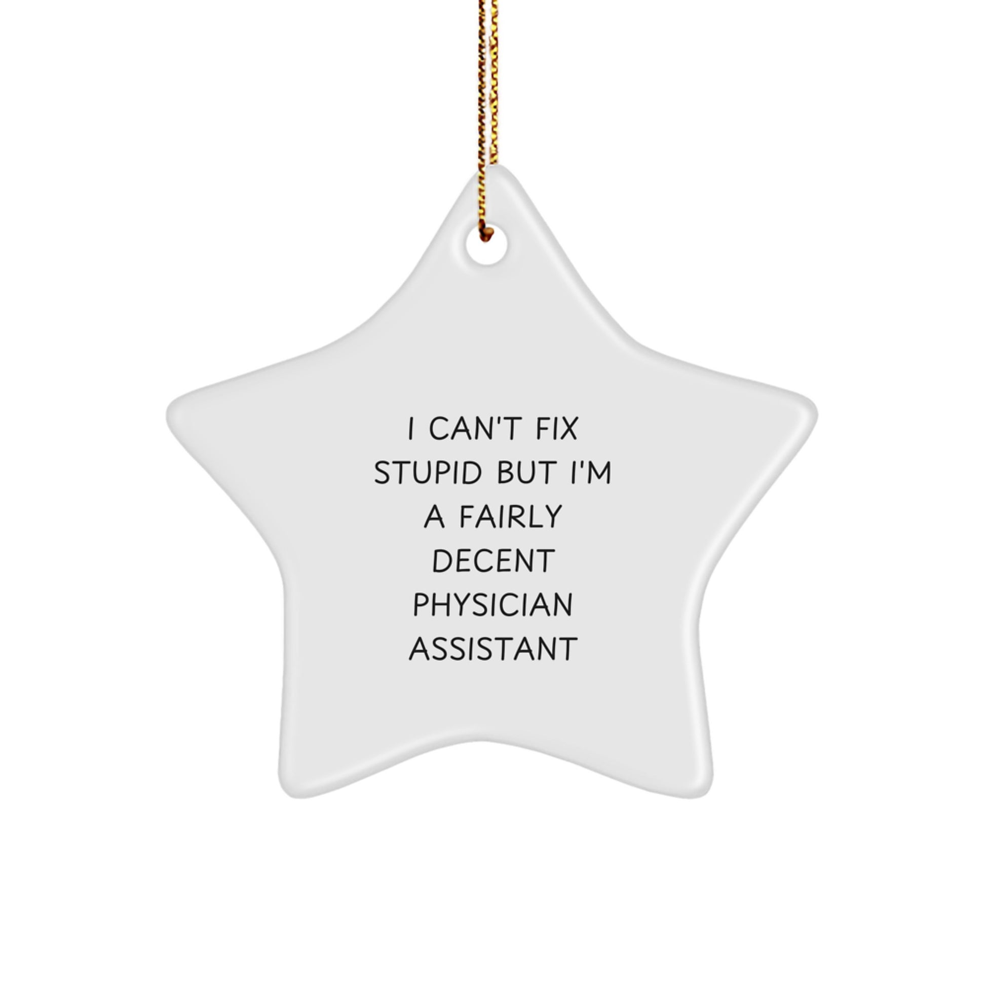 Funny Gifts from Friends for Physician Assistant Star Ornament - I Cant Fix Stupid But Im Decent Christmas Unique Treasures, White Star Shaped Decoration for PA Office or Home - Image 1