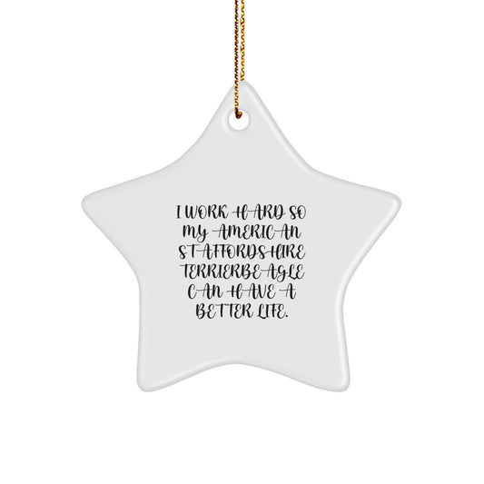 Funny American Staffordshire Terrier Dog Gifts from Men to Family for Christmas Unique Star Ornament - Image 1