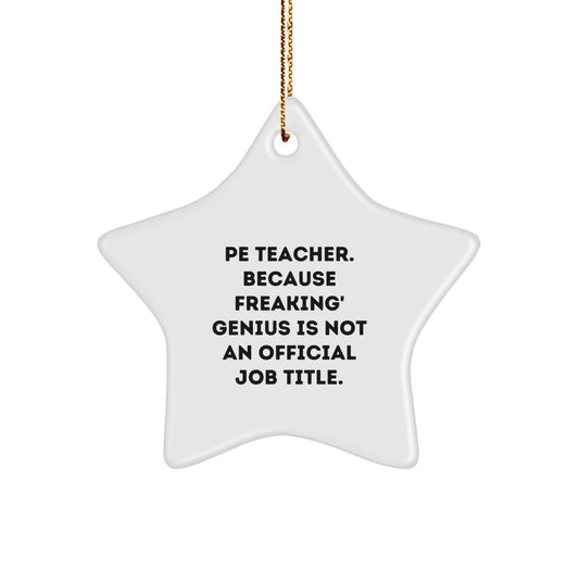 Funny PE Teacher Gifts from Friends and Family - Star Ornament, 'Pe Teacher. Because Freaking' genius Is Not An Official Job Title.' - Image 1