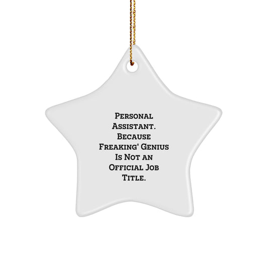 Funny Personal Assistant Gifts from Men for Christmas Unique Star Ornament, Quotes about Freaking genius Is Not An Official Job Title, Home Decor for Coworkers - Image 1