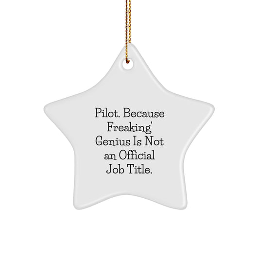 Funny Pilot Gifts, Star Ornament with Inspirational Quote Pilot. Because Freaking' genius Is Not Official, Gifts from Family to Pilot Friends, Perfect Christmas Unique Gifts for Men - Image 1