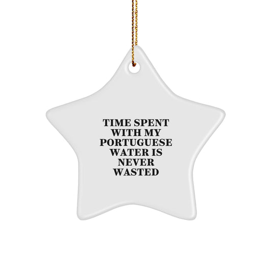 Funny Portuguese Water Dog Christmas Unique Gifts for Owners from Friends Star Ornament, 'Time Spent With My Portuguese Water Is Never Wasted', Unique Star Shaped Decoration - Image 1