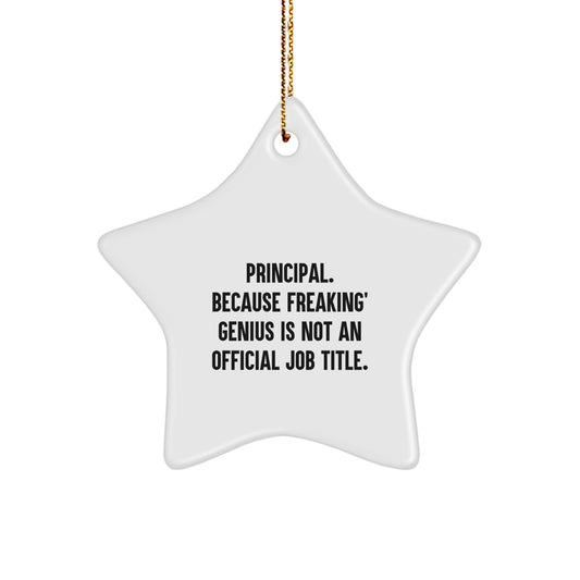 Gifts from Men to Principal - genius Star Ornament, Funny Quote - White Star Shaped, Perfect for Christmas Unique Gifts - Image 1