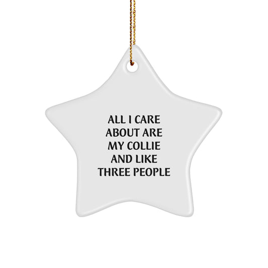 Funny Collie Dog Gifts from Friends for Men, Unique Star Ornament for Christmas with 'All I Care About Are My Collie And Like Three People' Quote, Gifts for Collie Dog Owners - Image 1