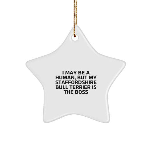 Funny Staffordshire Bull Terrier Gifts for Men from Women - I May Be A Human, Star Ornament, Christmas Unique Decorations - Image 1