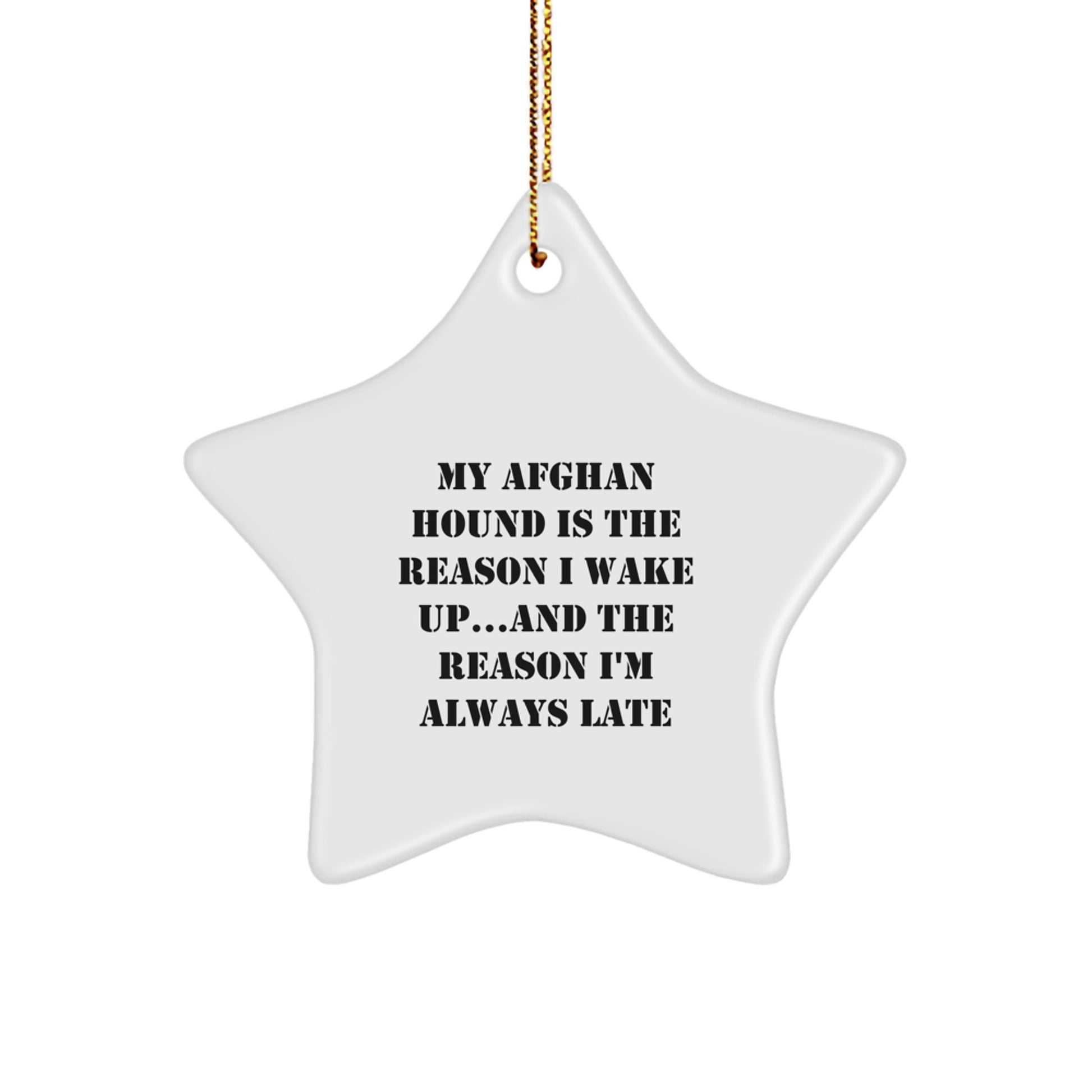 Funny Afghan Hound Dog Lover Gifts from Men, Women, Friends, Coworkers, Family for Christmas Unique Decorations - Star Ornament, White, 3.25" Tall - Image 1