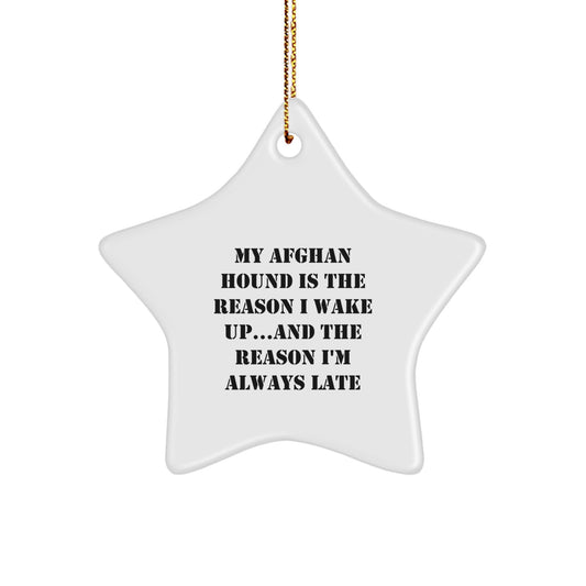 Funny Afghan Hound Dog Lover Gifts from Men, Women, Friends, Coworkers, Family for Christmas Unique Decorations - Star Ornament, White, 3.25" Tall - Image 1