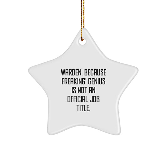 Warden Star Ornament Funny Quote Gifts from Men to Warden Friends on Christmas Unique Star Shaped Decorations - Image 1