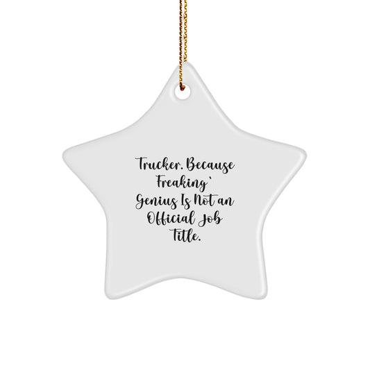 Funny Trucker Gifts, Star Ornament for Christmas, 'Trucker. Because Freaking' genius Is Not An Official Job Title.' - Image 1