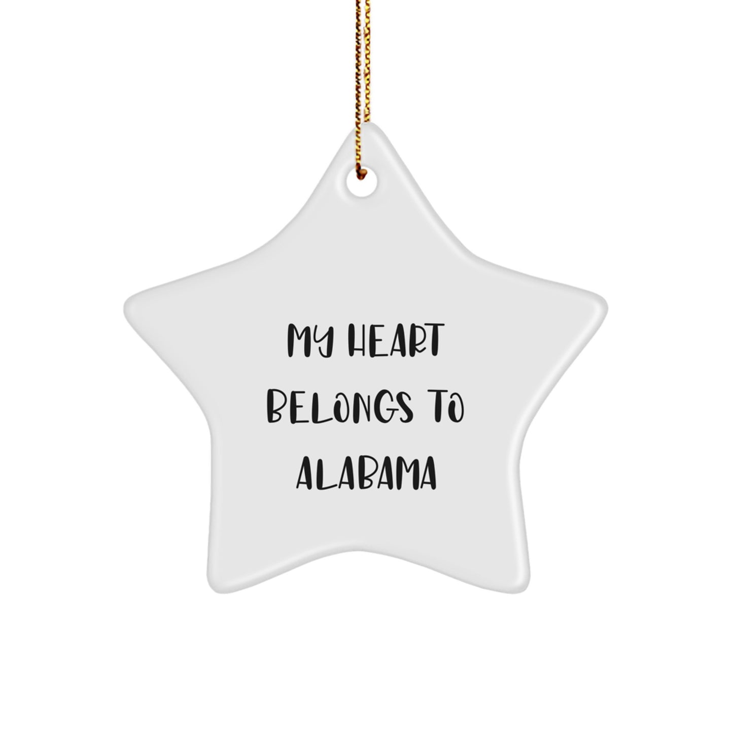 Alabama Star Ornament, 'My Heart Belongs To Alabama' Quote, Christmas Unique Gifts from Friends, Gifts for Alabama Lovers - Image 1