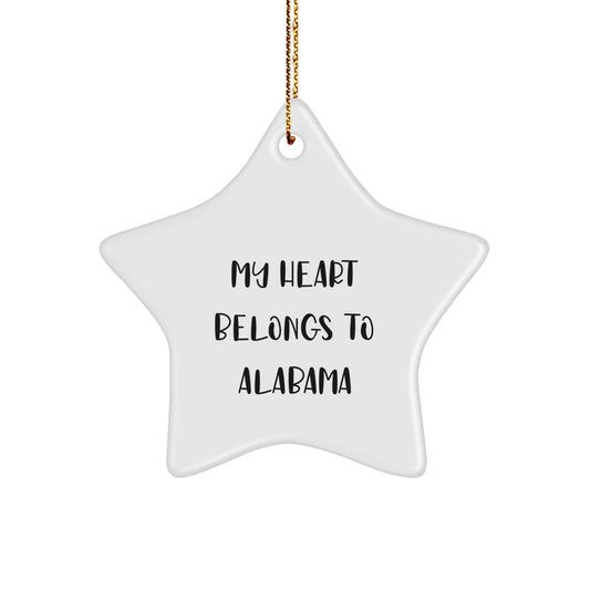 Alabama Star Ornament, 'My Heart Belongs To Alabama' Quote, Christmas Unique Gifts from Friends, Gifts for Alabama Lovers - Image 1
