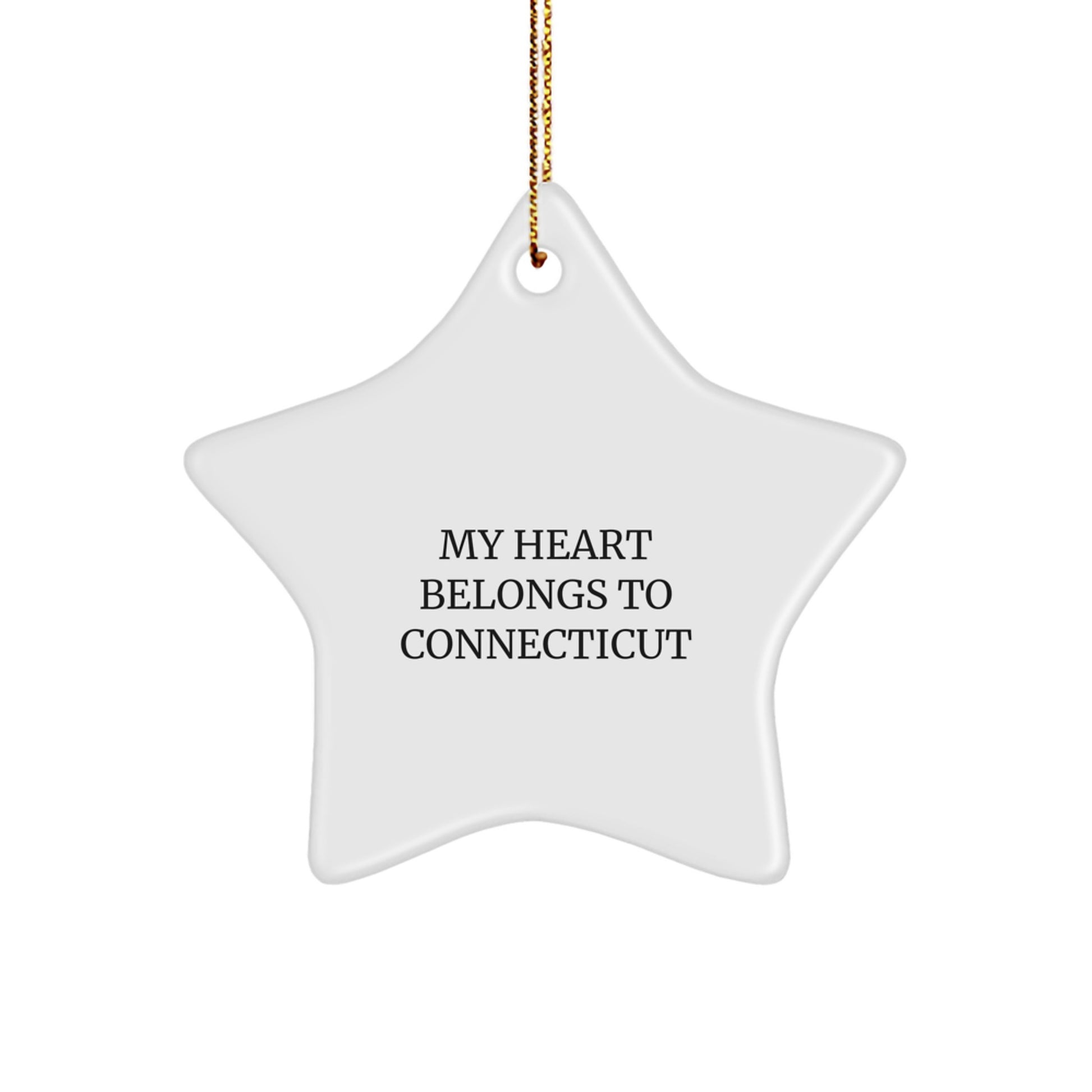 Connecticut Star Ornament, My Heart Belongs To Connecticut, Funny Christmas Unique Gift for Friends, Family, or Coworkers from Connecticut - Image 1