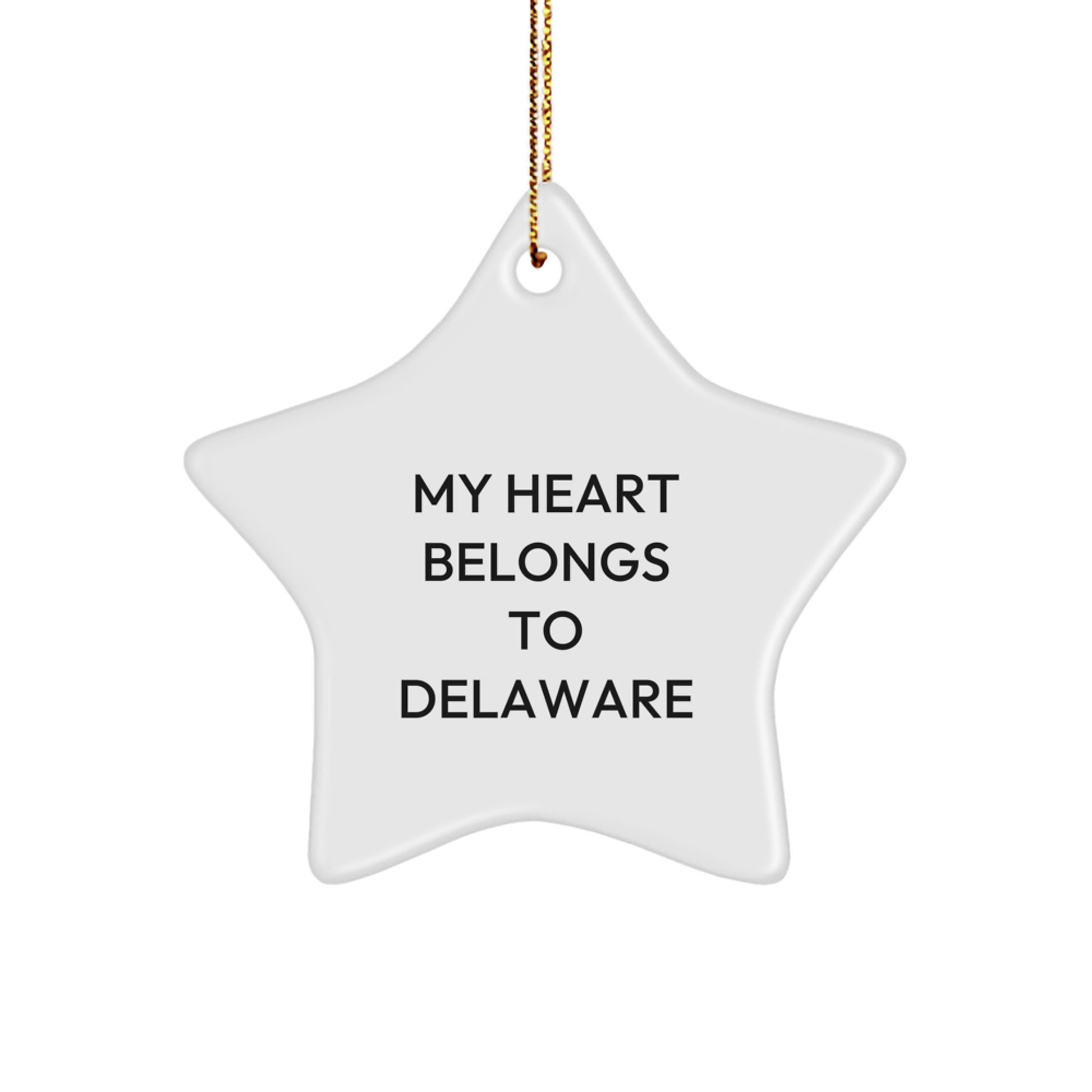 Delaware Star Ornament, Gifts from Men to Women, Friends, or Family, 'My Heart Belongs To Delaware', White Star Shaped, Perfect for Christmas - Image 1