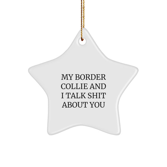 Funny Border Collie Dog Gifts from Friends to Family - My Border Collie And I Talk Shit About You Star Ornament for Christmas - Image 1