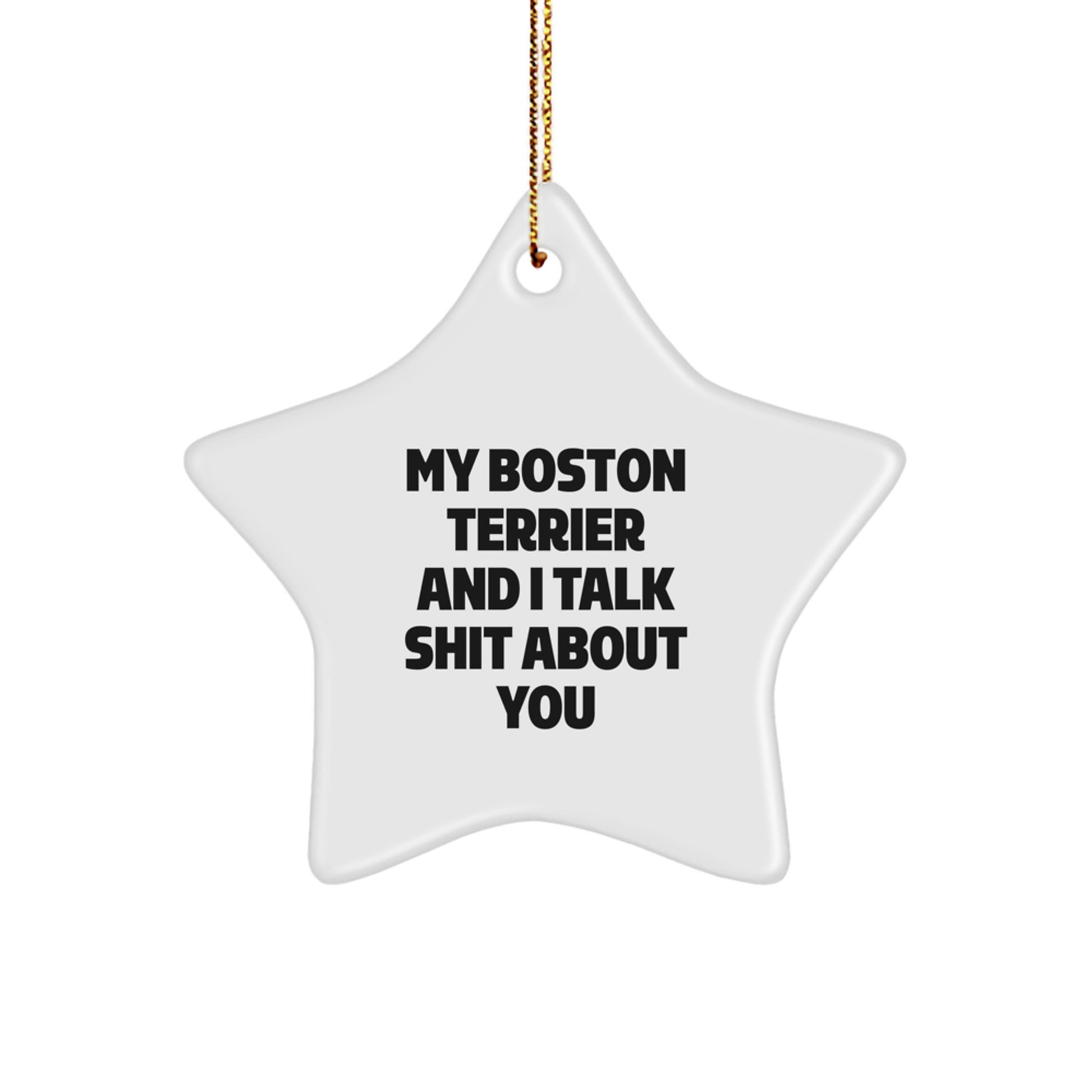 Funny Boston Terrier Dog Lover Gifts from Friends for Christmas Star Ornament My 'Boston Terrier And I Talk Shit About You' Quote - Image 1